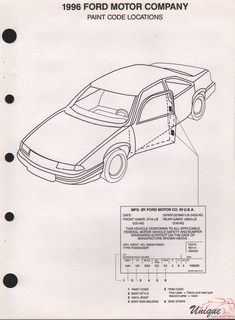 1996 Ford Paint Charts PPG 7